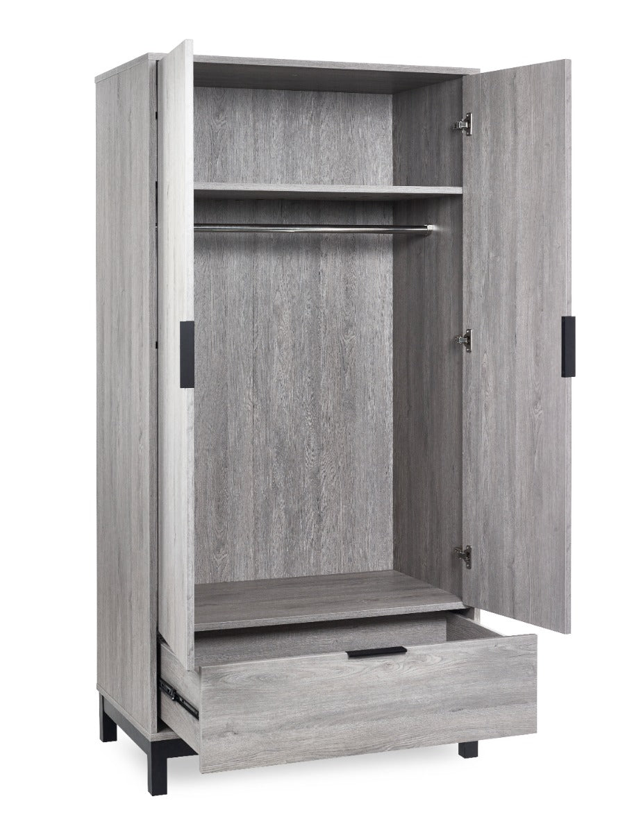 Bali 2 Door 1 Drawer Wardrobe - Grey Oak