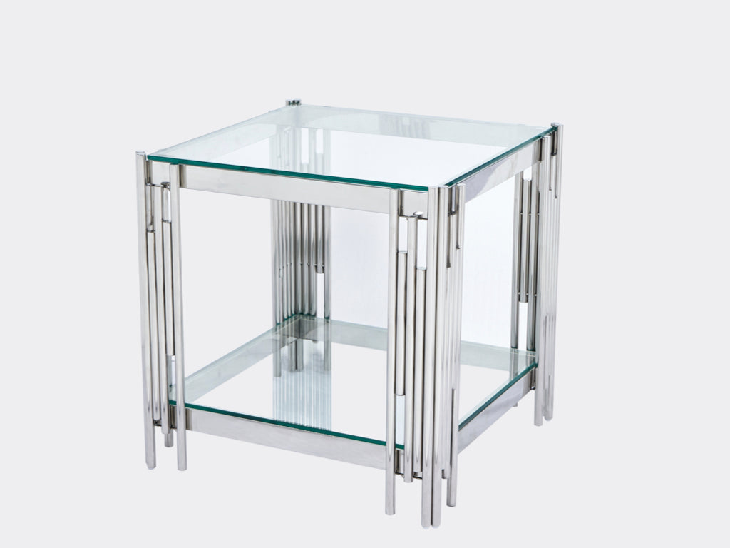 Belini Glass and Stainless Steel End Table
