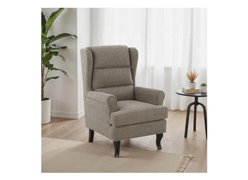Bertie Accent Chair – Camel Herringbone with Loose Cushions
