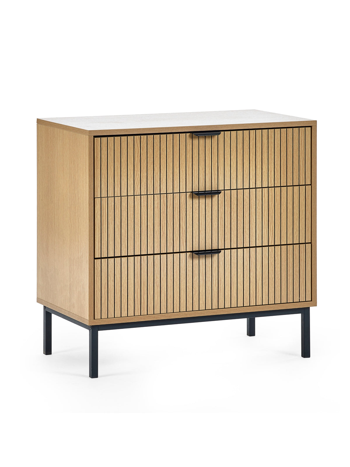 Sia 3 Drawer Chest – Natural Finish with Black Metal Frame
