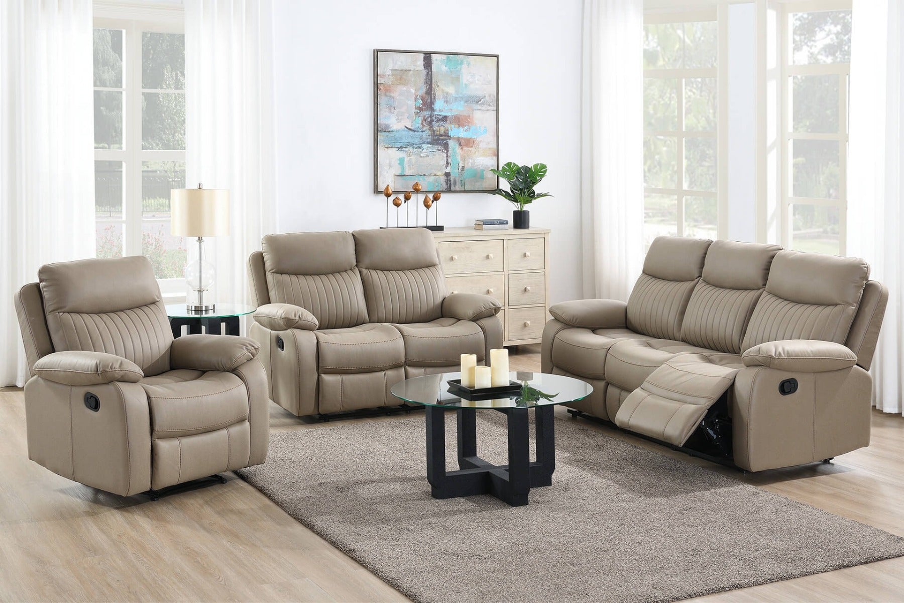 Barkley 2 -Seater Manual Recliner in Light Brown Fabric - Comfortable & Stylish with Free Nationwide Delivery