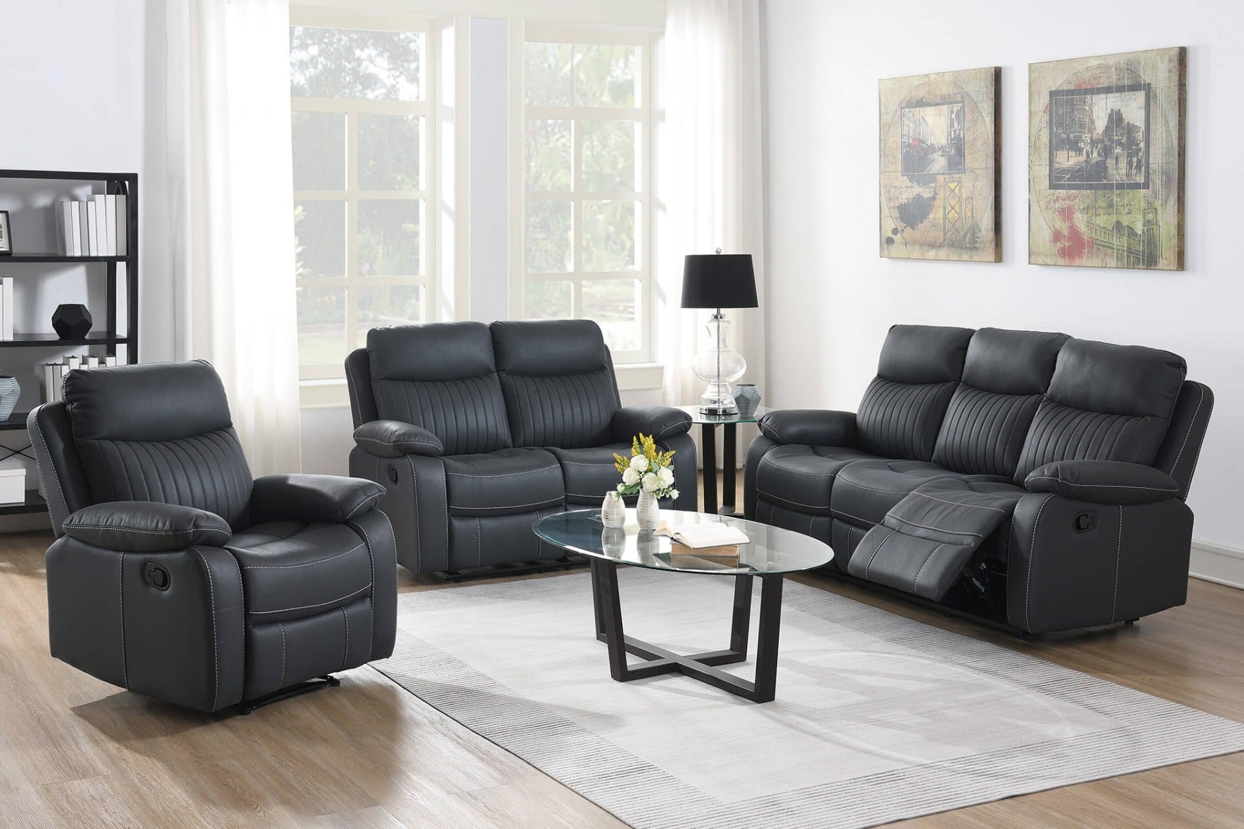 Barkley 2 -Seater Manual Recliner in Dark Grey Leatherette Fabric - Comfortable & Stylish with Free Nationwide Delivery