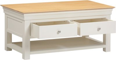 BORDEAUX 2 DRAWER COFFEE TABLE - IVORY/OAK