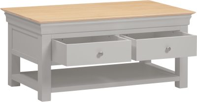 BORDEAUX 2 DRAWER COFFEE TABLE - PEBBLE GREY/OAK