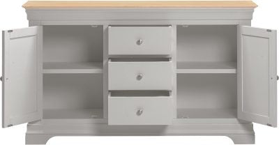 BORDEAUX 3 DOOR 3 DRAWER SIDEBOARD - PEBBLE GREY/OAK