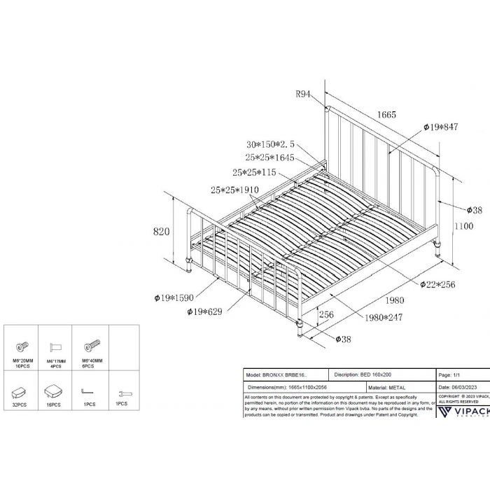 BRONXX BED 160 X 200 CM BLACK