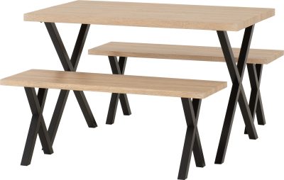 BUXTON DINING BENCH SET - LIGHT OAK EFFECT/BLACK