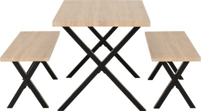 BUXTON DINING BENCH SET - LIGHT OAK EFFECT/BLACK