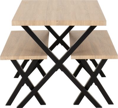 BUXTON DINING BENCH SET - LIGHT OAK EFFECT/BLACK