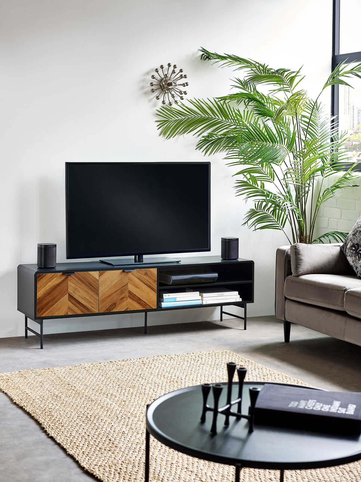 Alvin Black and Natural Wood‑Effect 65" TV Unit (oos)