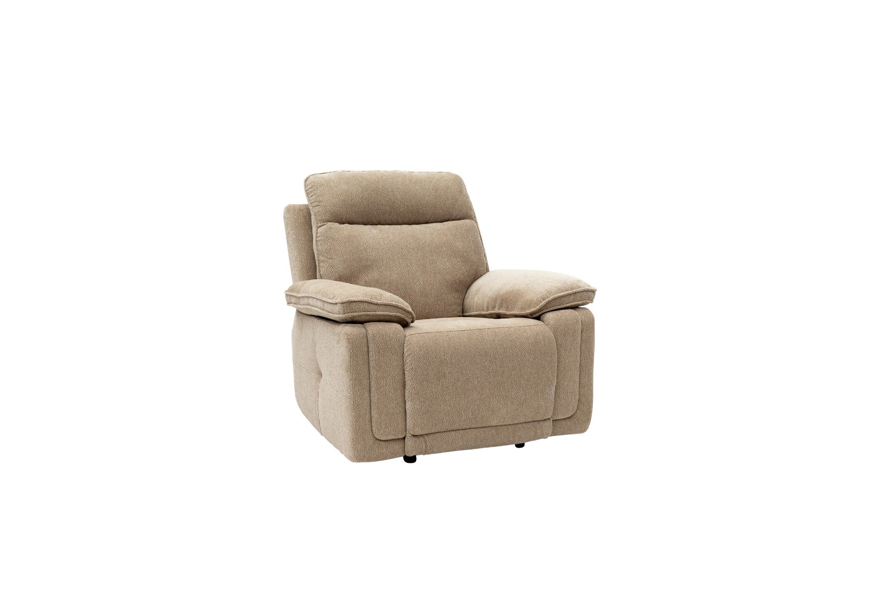 Cadenza Camel Fabric Electric Recliner Armchair – Piped Trim, USB Charging Ports, and Deep-Filled Seating
