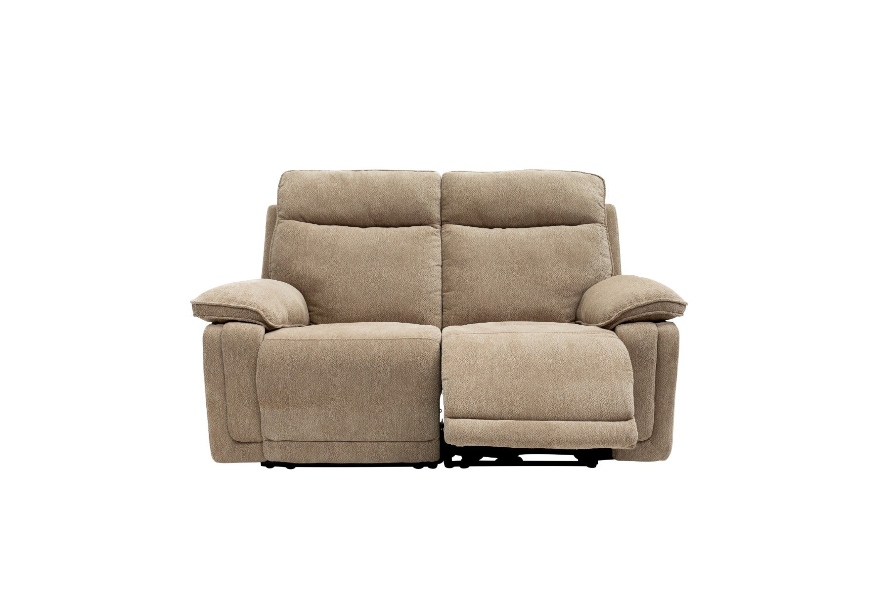 Cadenza Camel Fabric Electric Recliner 2-Seater Sofa – Piped Trim, USB Charging Ports, and Deep-Filled Seating