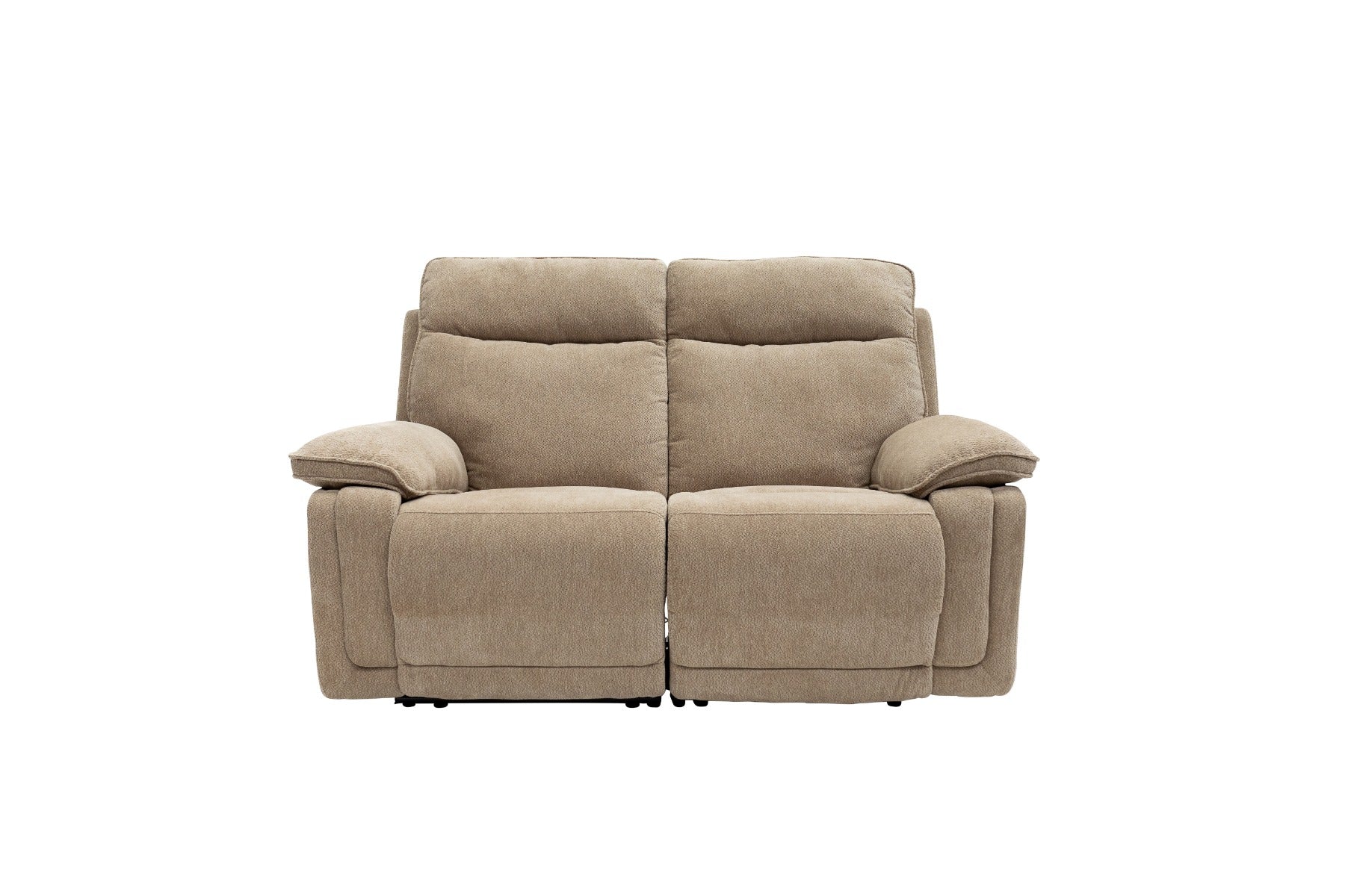 Cadenza Camel Fabric Electric Recliner 2-Seater Sofa – Piped Trim, USB Charging Ports, and Deep-Filled Seating
