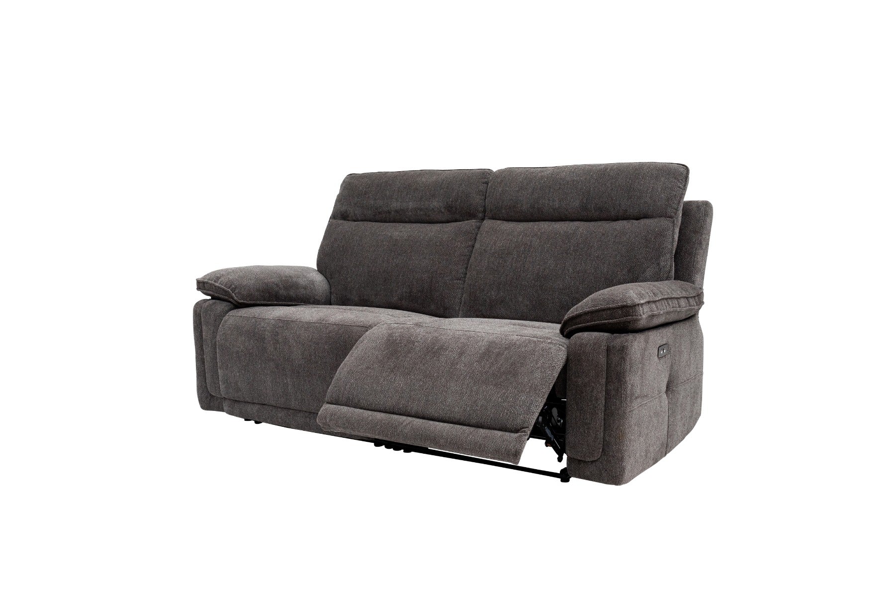 Cadenza Charcoal Fabric Electric Recliner Sofa – Piped Trim, USB Charging Ports, and Sumptuous Seating