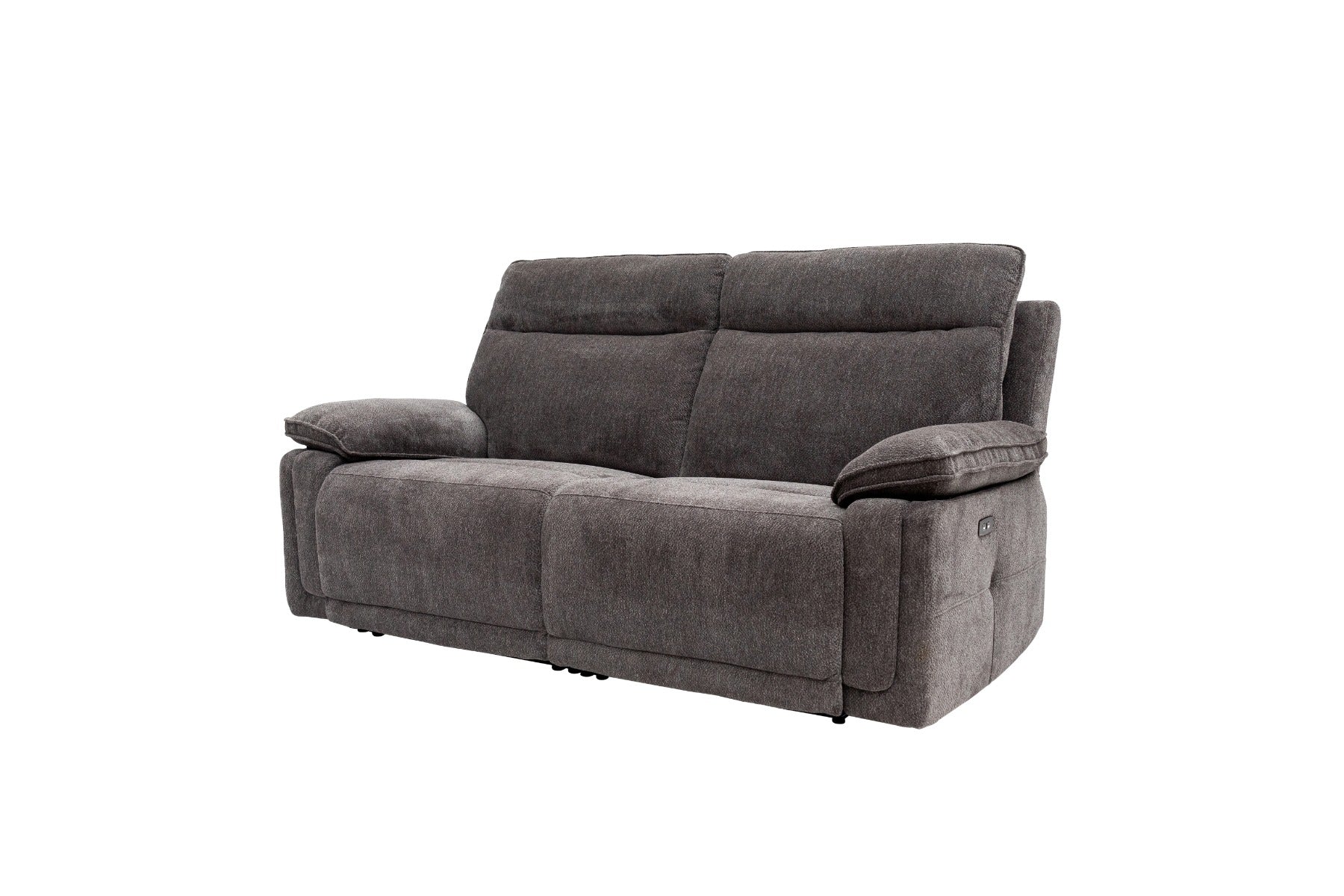 Cadenza Charcoal Fabric Electric Recliner Sofa – Piped Trim, USB Charging Ports, and Sumptuous Seating