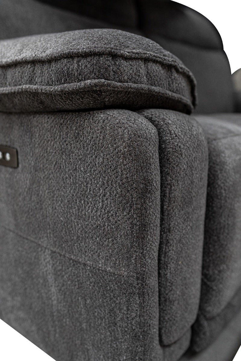 Cadenza Charcoal Fabric Electric Recliner 2-Seater Sofa – Piped Trim, USB Charging Ports, and Deep-Filled Seating