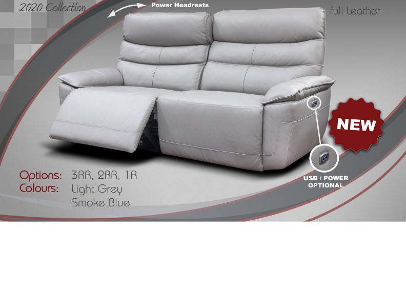 Cadiz Grey Three Seat Sofa W/Optional Power