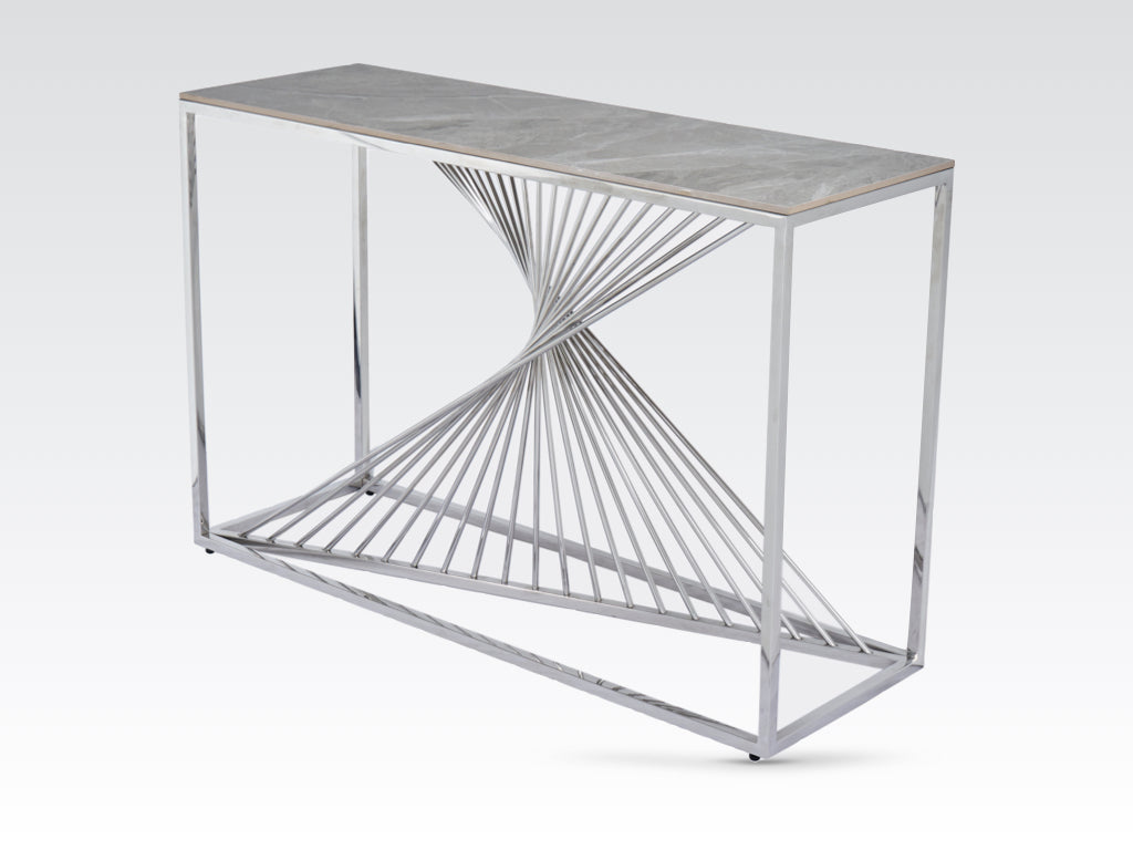Calabria Console Table Sintered Stone and Stainless Steel