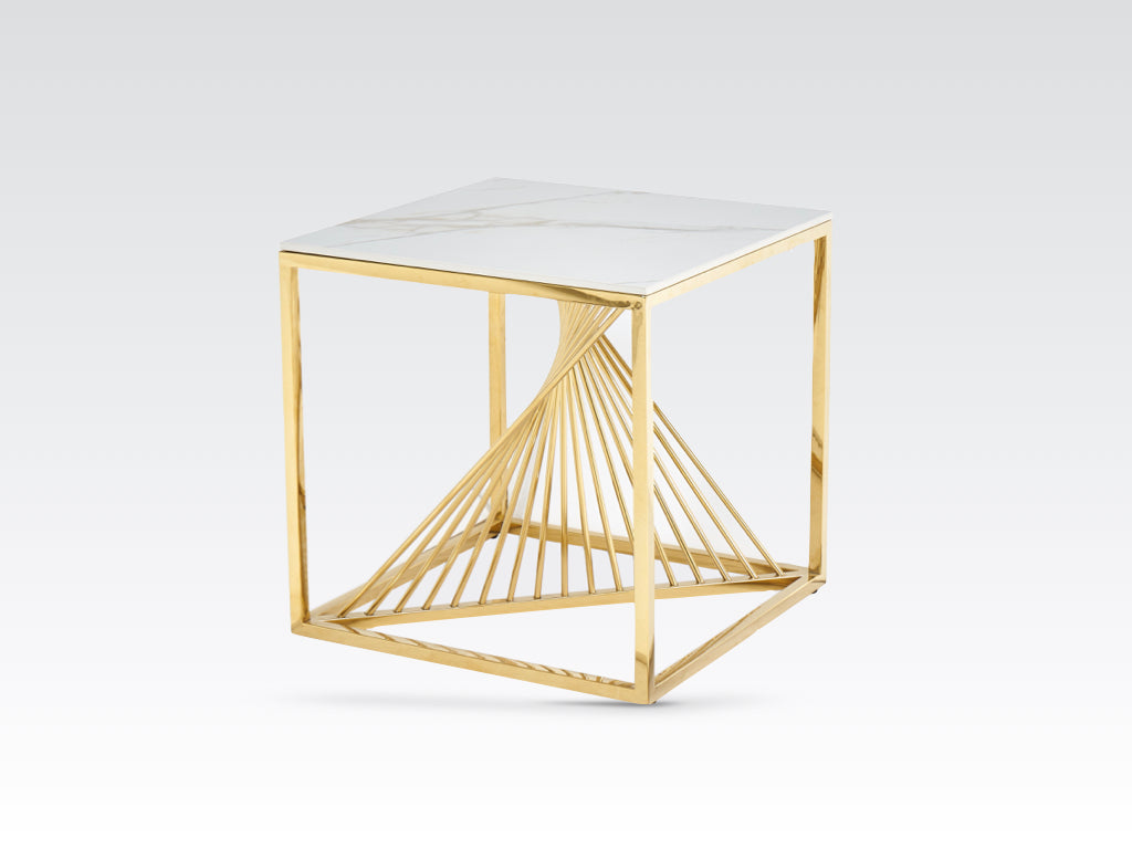 Calabria End Table Sintered Stone and Gold