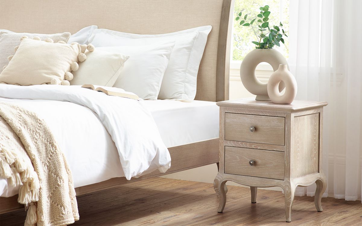 Camille 2 Drawer Bedside - Limed Oak | French-Inspired Elegance (Pre-order for September delivery)