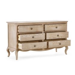 Camille 6 Drawer Wide Chest - Limed Oak | French-Inspired Elegance with Timeless Detailing
