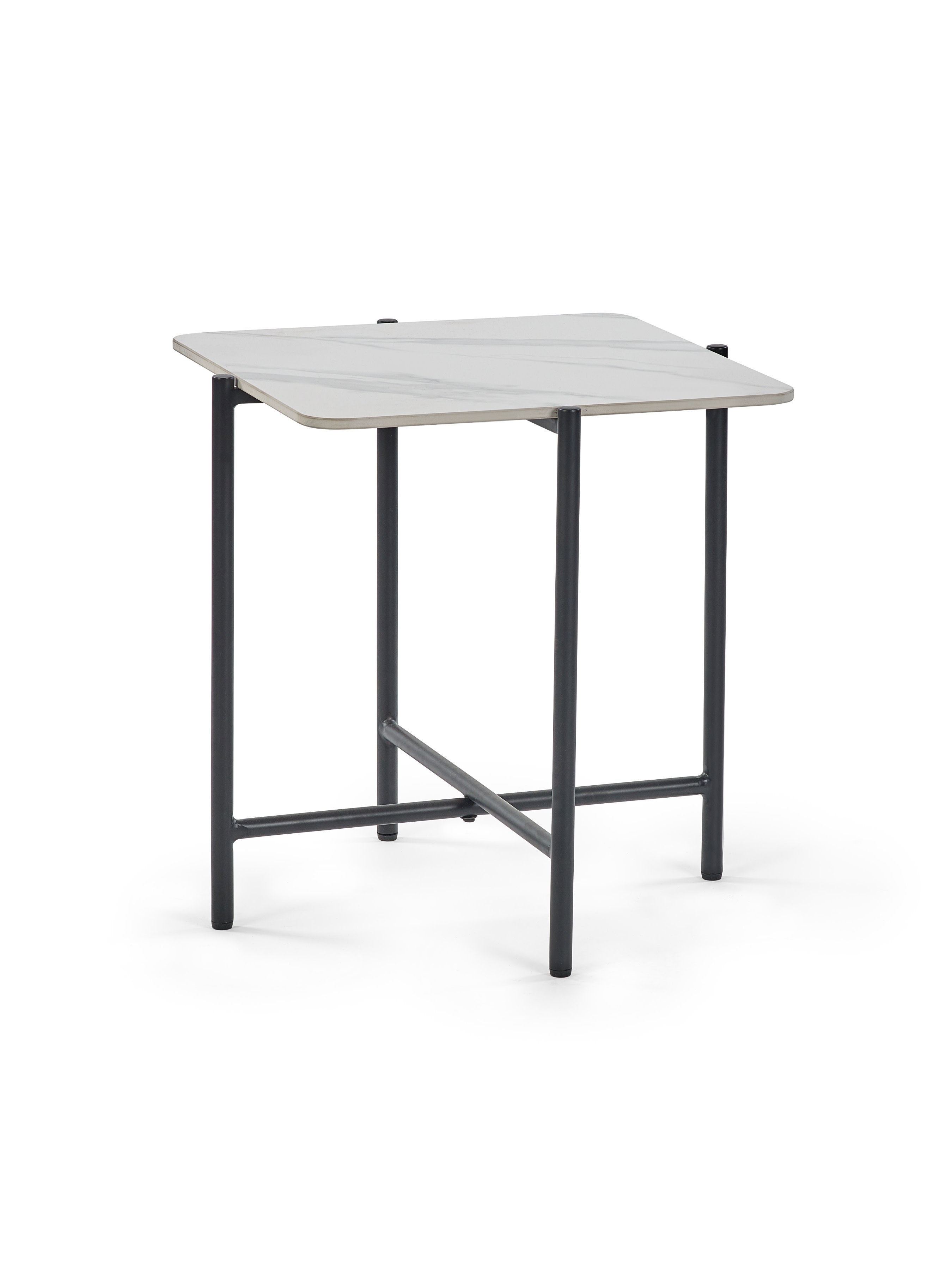 Siena White Marbled Sintered Stone Square Lamp Table