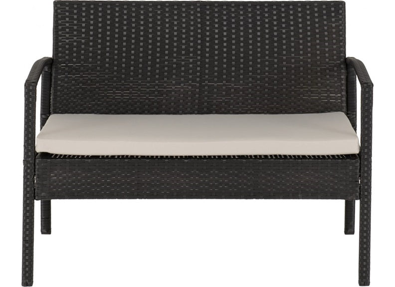 CEDAR 4 PIECE GARDEN SET BLACK RATTAN/GREY FABRIC/BLACK GLASS