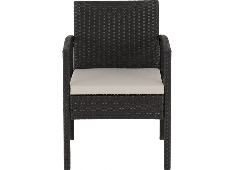 CEDAR 4 PIECE GARDEN SET BLACK RATTAN/GREY FABRIC/BLACK GLASS