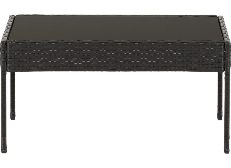 CEDAR 4 PIECE GARDEN SET BLACK RATTAN/GREY FABRIC/BLACK GLASS