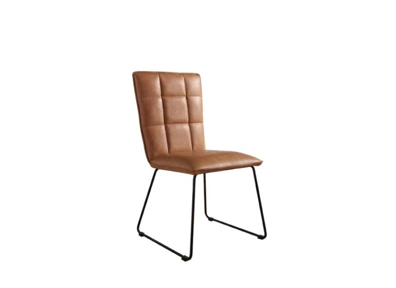 Tan Panel Back Faux Leather Dining Chair