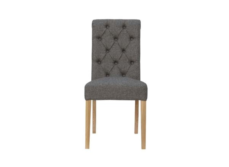 Dark Grey Fabric Chair W/Scroll Back - front