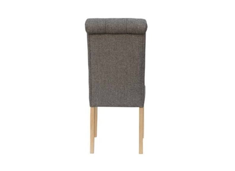 Dark Grey Fabric Chair W/Scroll Back - rear