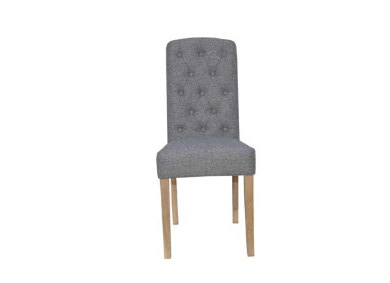 Button Back Fabric Light Grey Dining Chair - front