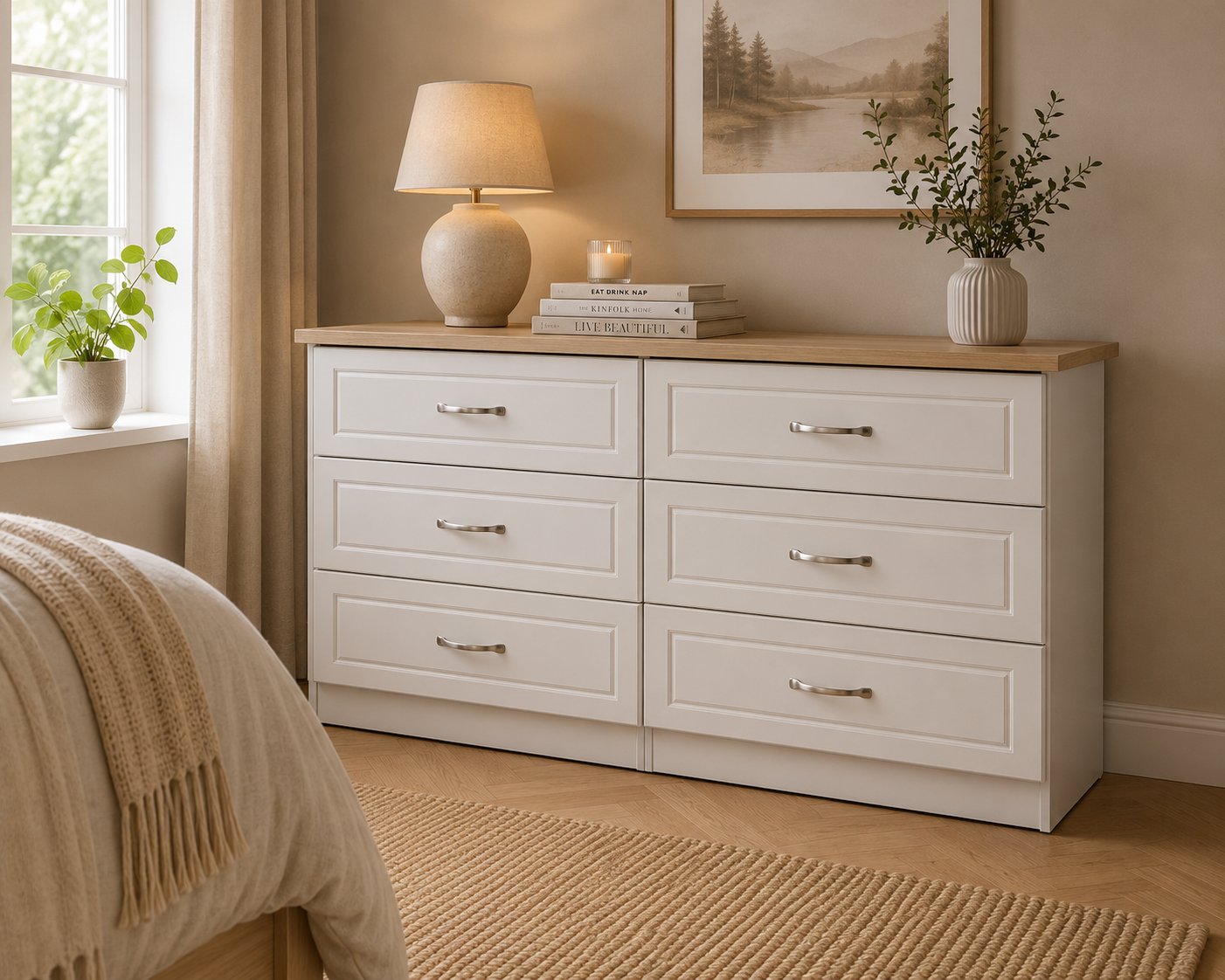 Shannon Grey & Oak Six Drawer Wide Chest