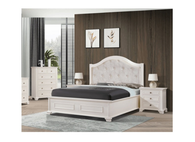 Charlotte Bed Frame – Contemporary Wooden Bed with Fabric Inlay Headboard