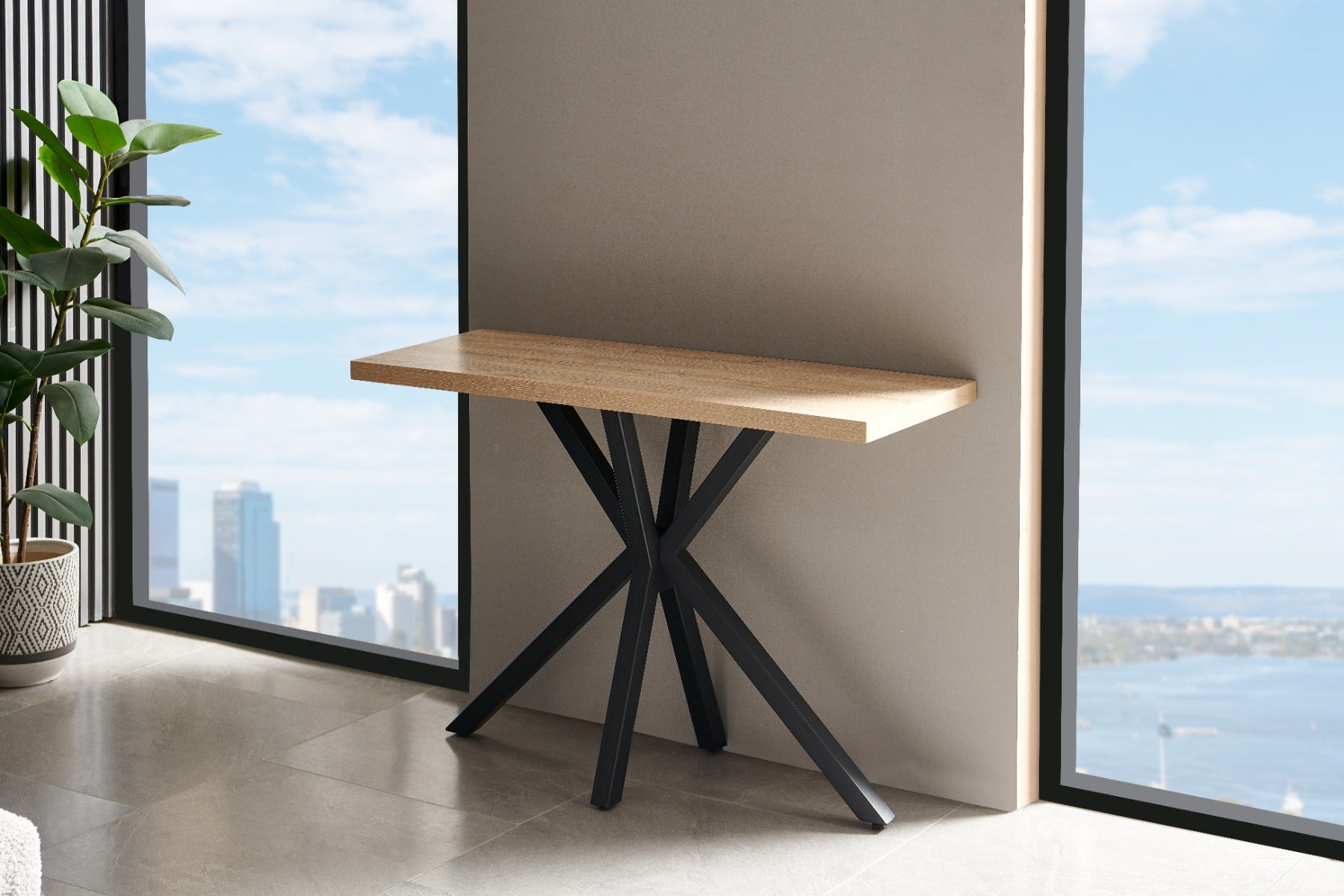 Chrissie Console Table - Modern Oak Console Table for Hallway or Living Room