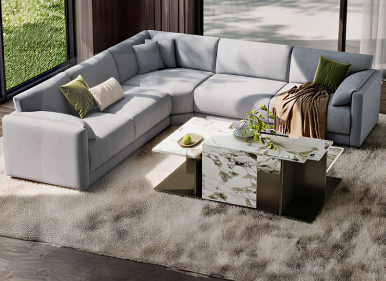 Corfu Grey Fabric Corner Sofa with Cushions | Modern Sectional Comfort