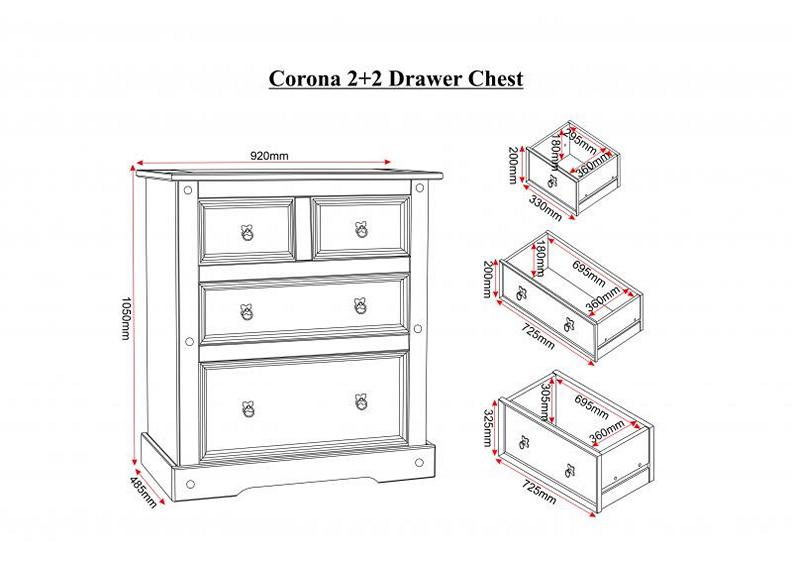 Corona Pine 2+2 Chest Of Drawers -  dims