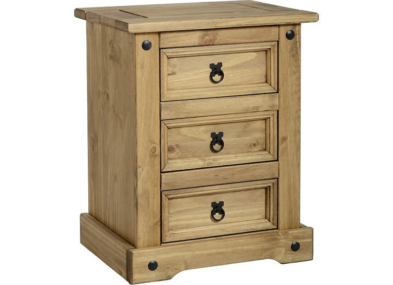 Corona Pine Three Drawer Bedside Chest