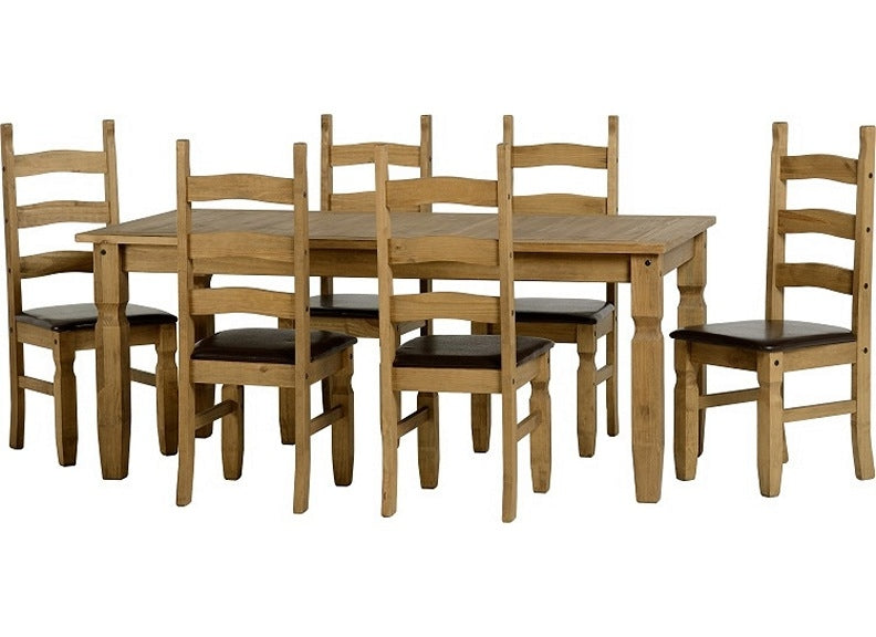 Corona Pine Ext 1+6 Dining Set W/PU Seat Chairs