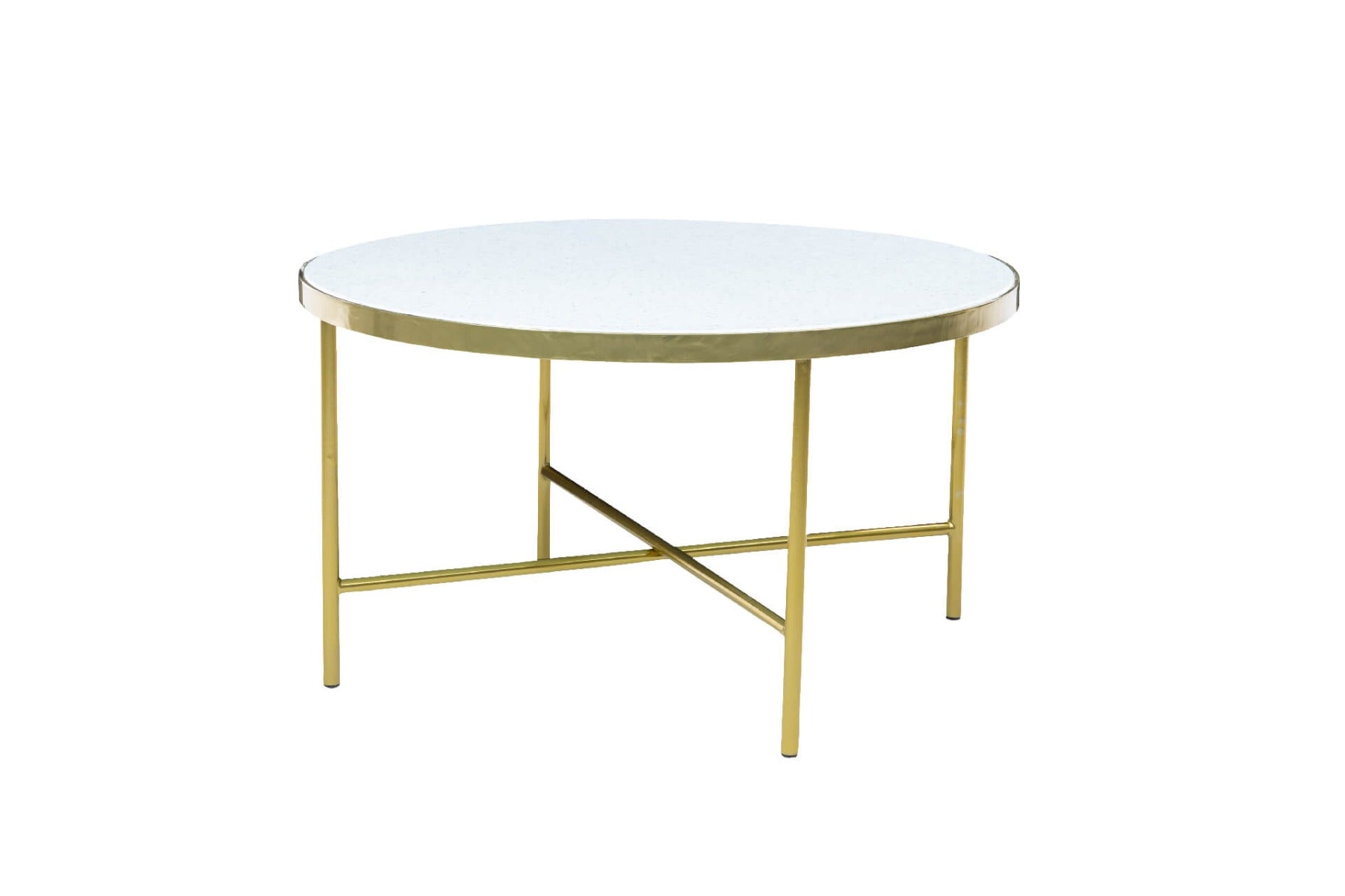 Cora Round Coffee Table in Gold – Terrazzo-Colored Glass Top with Metal Frame