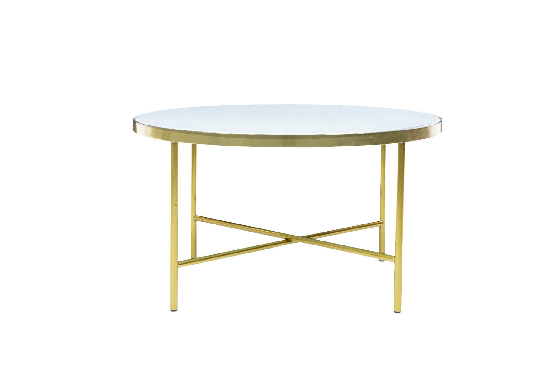 Cora Round Coffee Table in Gold – Terrazzo-Colored Glass Top with Metal Frame