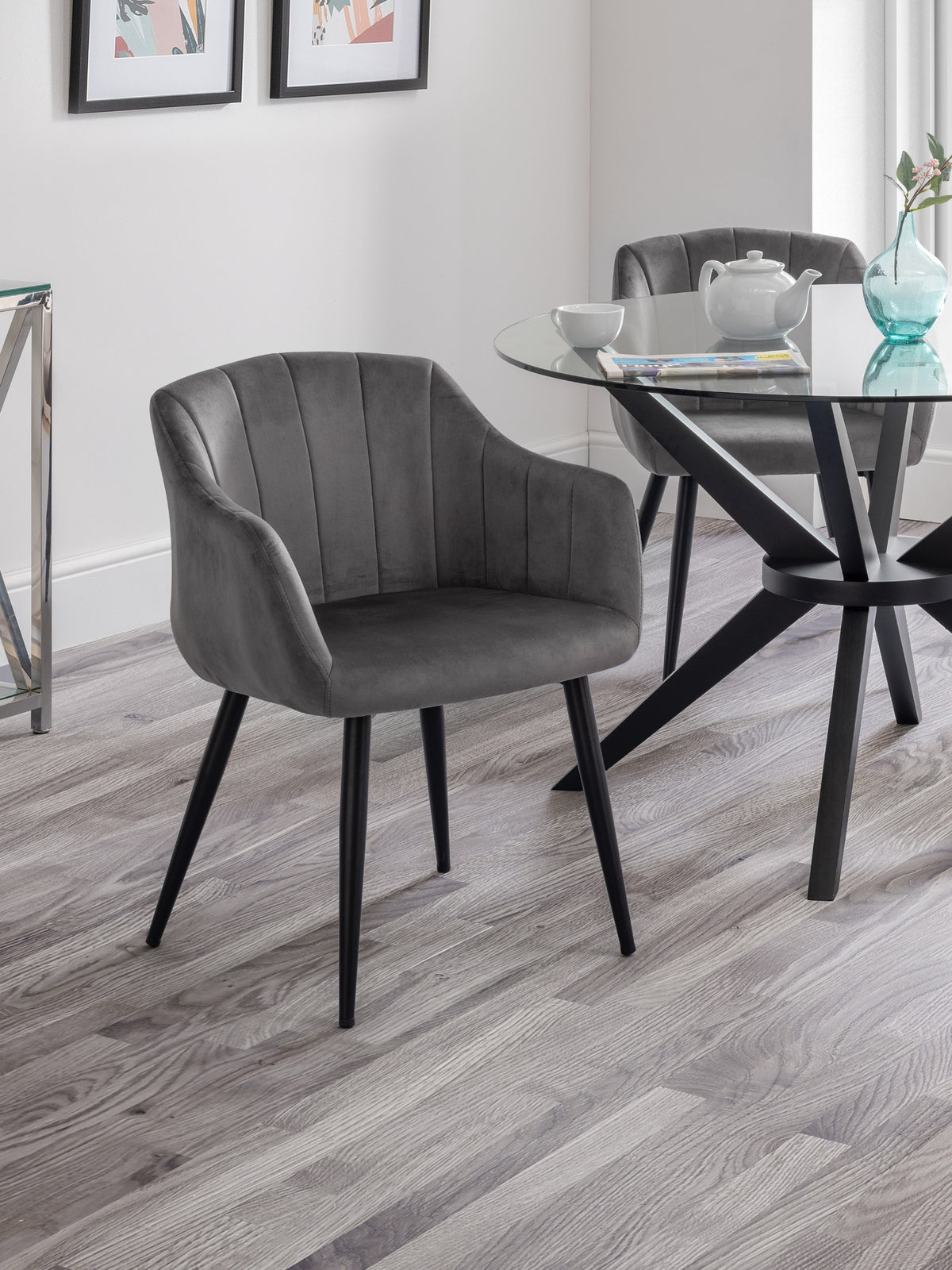 Set Of 2 Hobart Scalloped Dining Chairs - Grey (oos)
