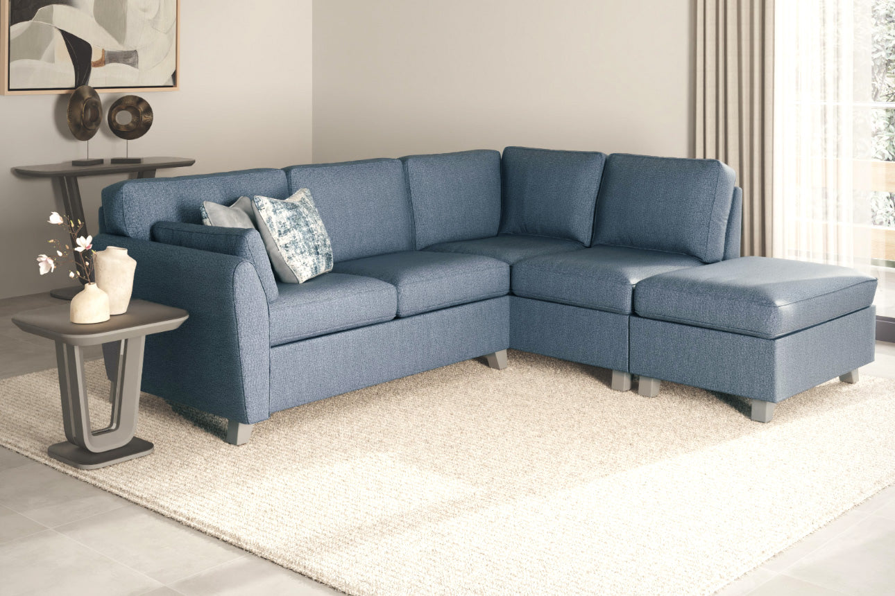 Cantrell Blue Corner Group Sofa with RHF and 2 Scatter Cushions