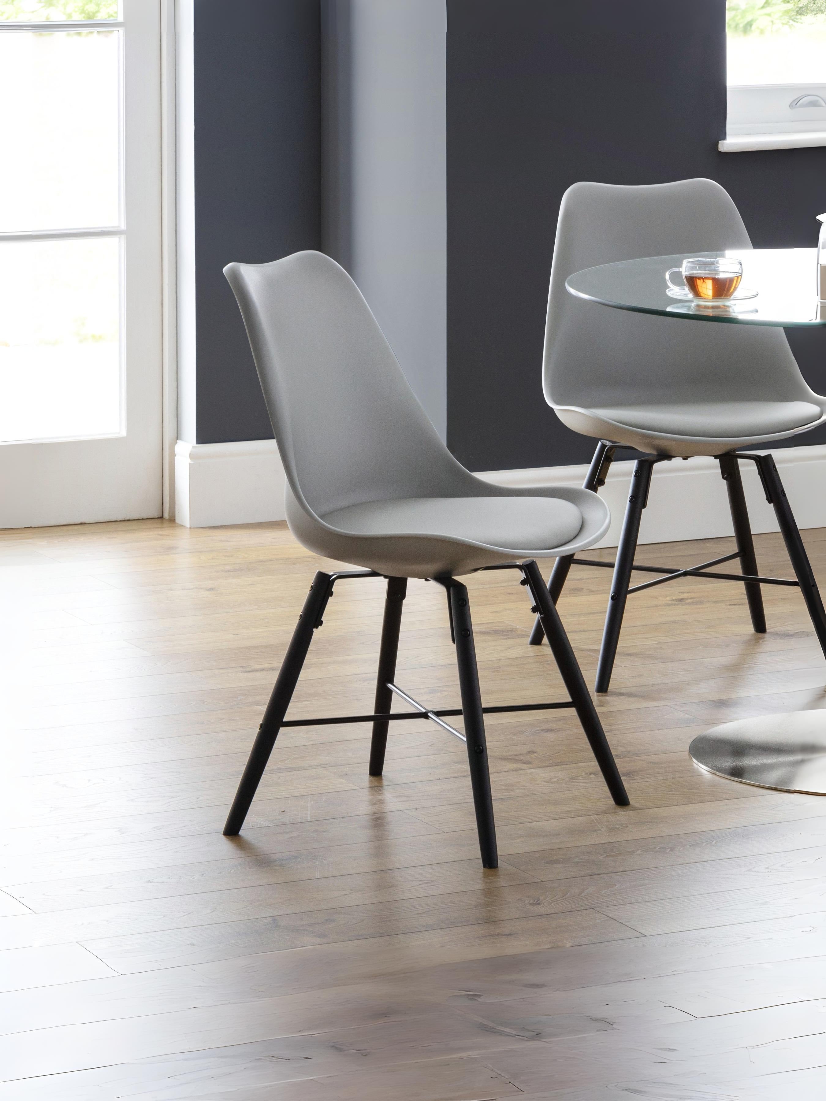 Set Of 2 Kari Dining Chairs - Grey Seat & Black Legs