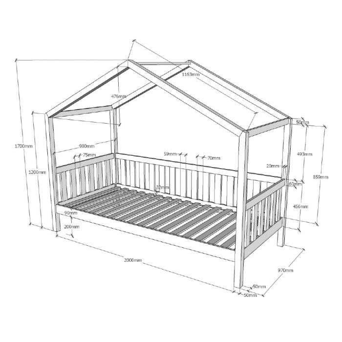 DALLAS HOUSE BED WITH FENCE 90 X 200 CM ANTHRACITE