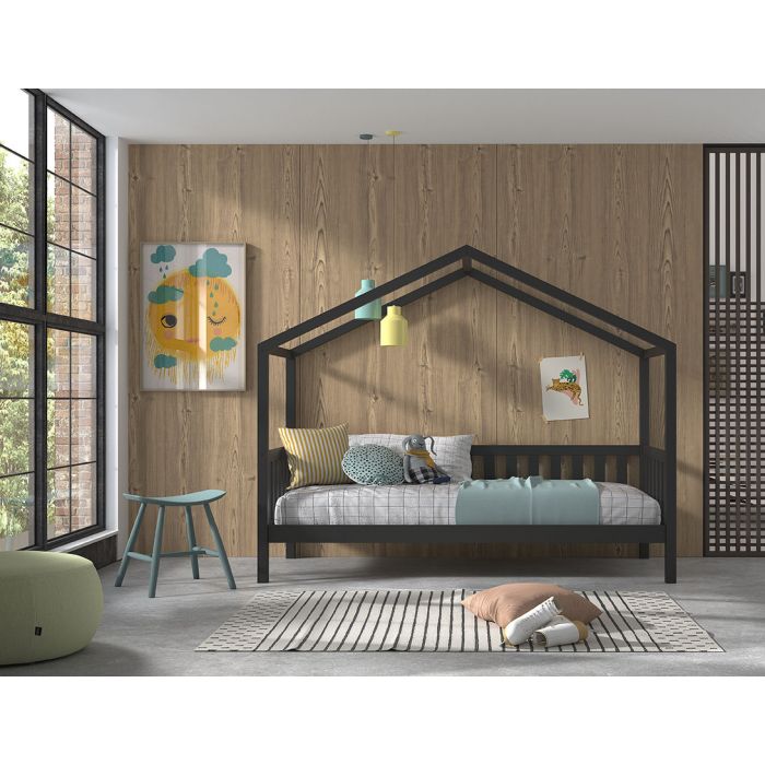 DALLAS HOUSE BED WITH FENCE 90 X 200 CM ANTHRACITE