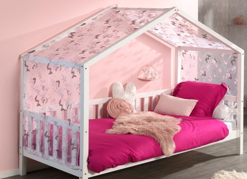 Dallas White Bed W/Butterfly Curtain