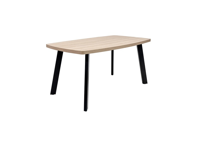 Dalton Light Oak Fixed Dining Tables – Contemporary Design with Curved Edges and Black Steel Legs