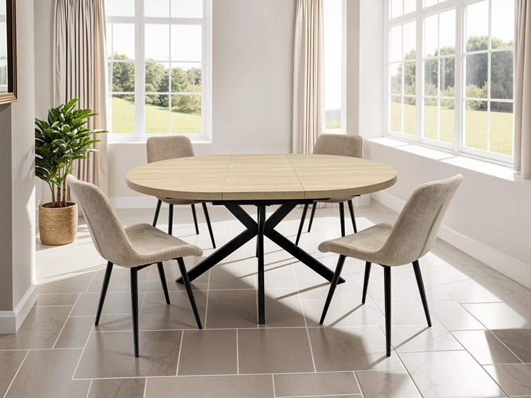 Dalton Light Oak Round Dining Tables – Contemporary Design with Black